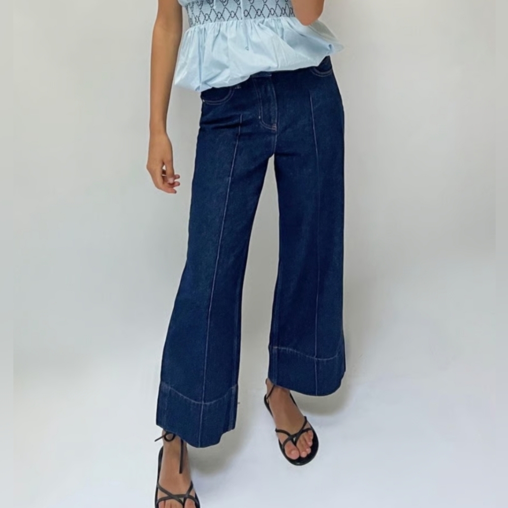ZARA JEANS Size 0 Blue Dark Vintage Wide Leg High Waist Front Central Seam Boho